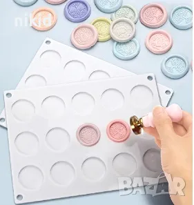 15 малки плоски кръгчета кръга кръг макарон шайби чипс силиконов молд форма подложка фондан шоколад , снимка 1
