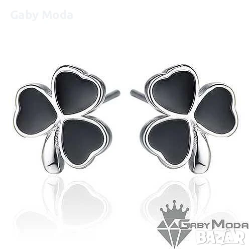 Посребрени обеци с черна детелина, снимка 1