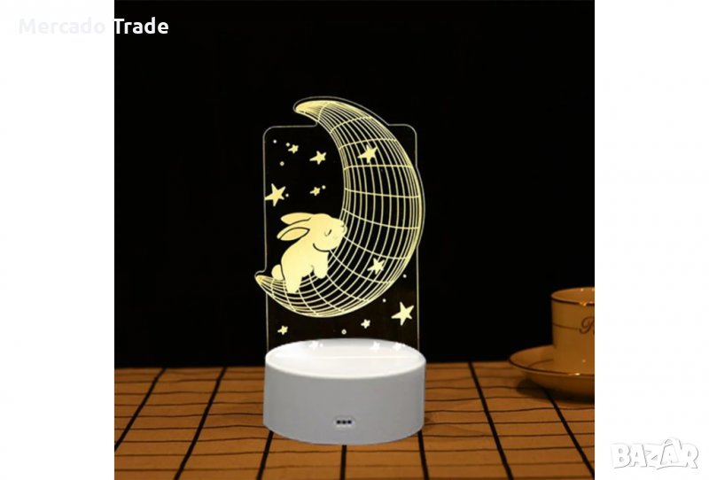 LED лампа, Три цвята, Луна със заек, снимка 1