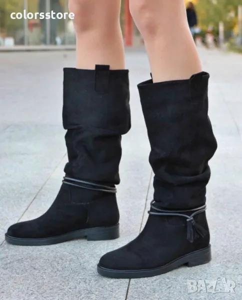 Равни ботуши - черен велур - FGL70, снимка 1