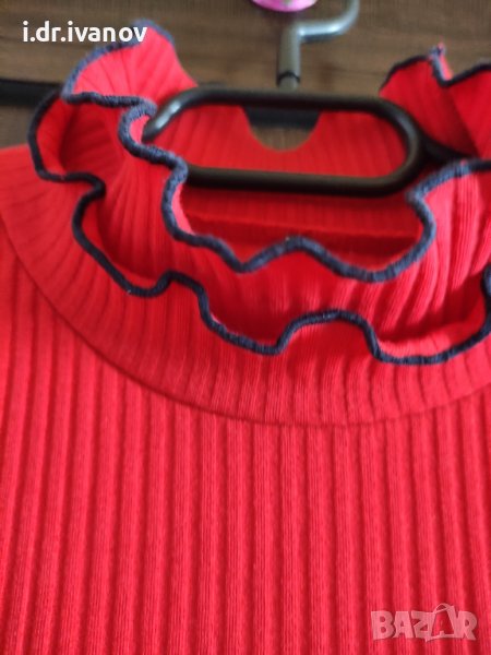 Червена рипсена блуза със син завършващ цвят , снимка 1