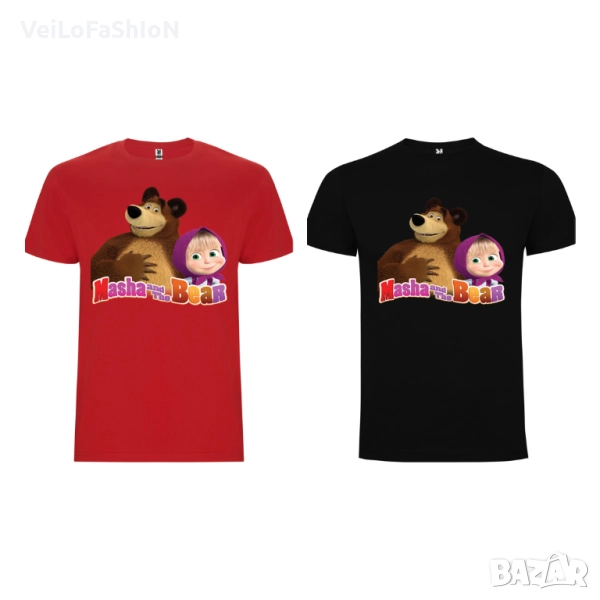 Нова детска тениска с Маша и Мечока в червен или черен цвят , снимка 1