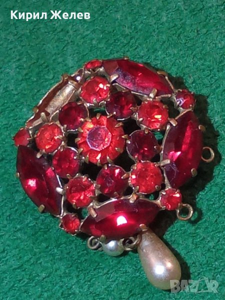 СТАРА БРОНЗ БРОШКА с БОХЕМСКИ КРИСТАЛ и ГРАНАТ 4950, снимка 1