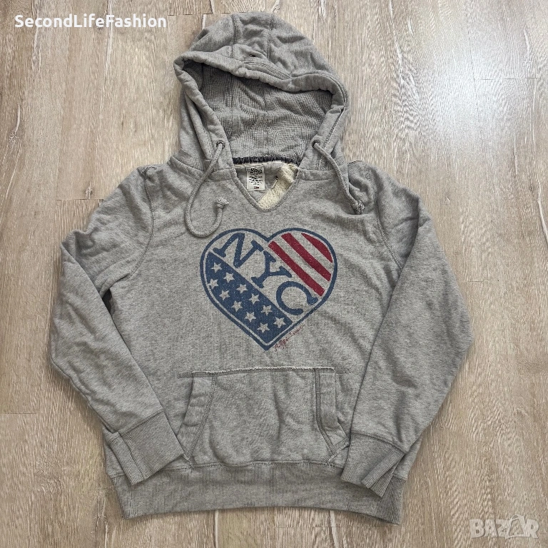 Дамски суитшърт Tommy Hilfiger с качулка и USA знаме сърце , размер M, сив., снимка 1