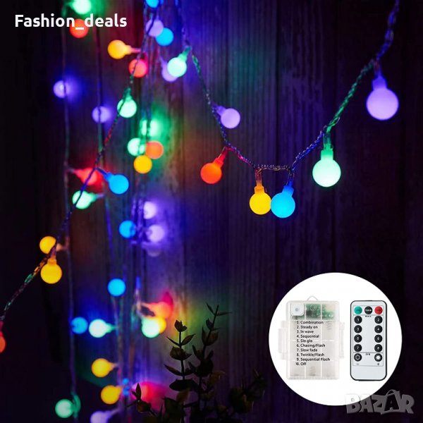 Нови Цветни Светлини за декорация Лампички Украса 60 LED на батерия 7 метра, снимка 1