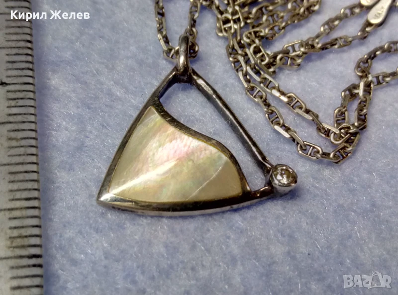 ПРЕКРАСЕН СРЕБЪРЕН МЕДАЛЬОН с КРАЛСКИ СЕДЕФ ЦИРКОН и СРЕБЪРЕН ЛАНЕЦ РОДИРАНО СРЕБРО 925 ПРОБА 49774, снимка 1