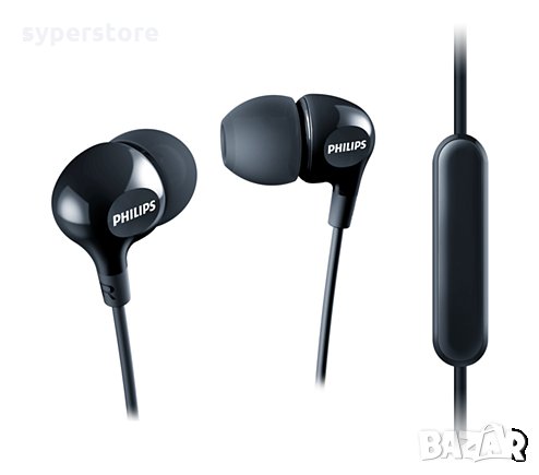Слушалки с микрофон Philips SHE3555BK черни тапи Хендсфри Handsfree слушалки за телефон In-Earphones, снимка 1