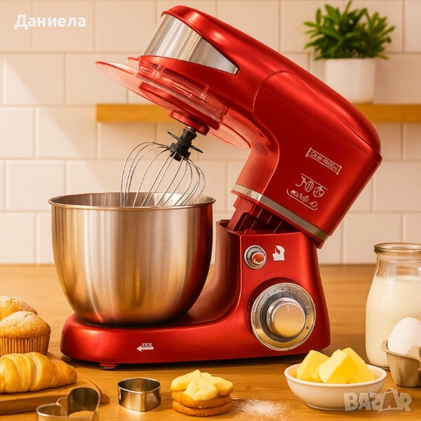 Многофункционален планетарен миксер с иноксова купа 5.5L Royalty Line RL-PKM1600, снимка 1