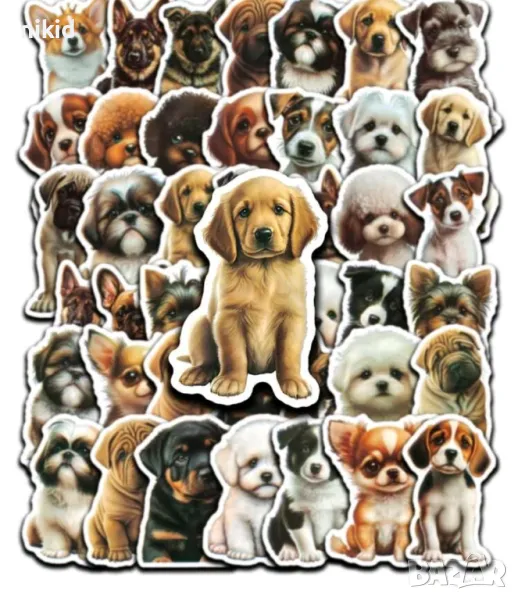 4 вид 50 бр Куче кучета кученца самозалепващи лепенки стикери за украса декор картонена торта, снимка 1