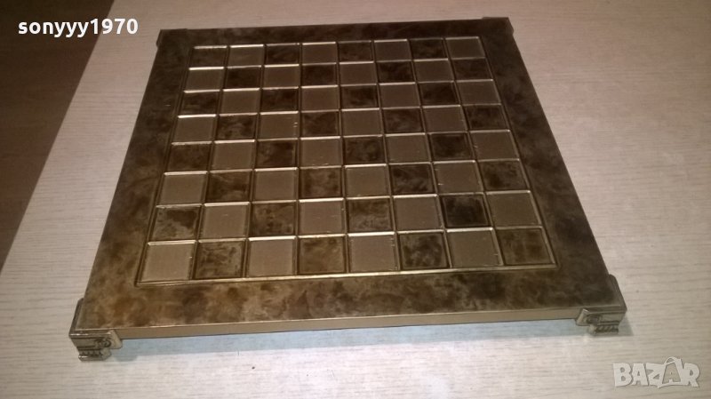 антика-маса за шах-с обков мед/месинг-37х37см-внос англия, снимка 1