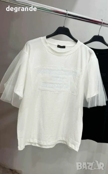 Бяла дамска тениска с ефектни ръкави, снимка 1