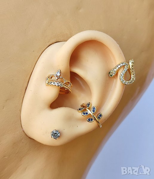 Позлатени обеци тип маншет (без дупка на ухото) с кубичен цирконий, снимка 1
