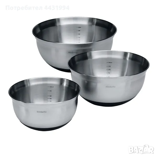 Купи за бъркане Brabantia Profile 1L+1.6L+3L, Matt Steel/Black, 3 броя, снимка 1