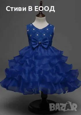 Детска рокля кристали тъмно синя ново. 3-5 години. налична, снимка 1
