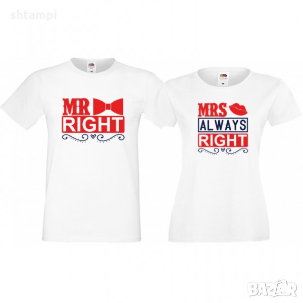 Комплект тениски за влюбени Mr Right Mrs Always Right, снимка 1