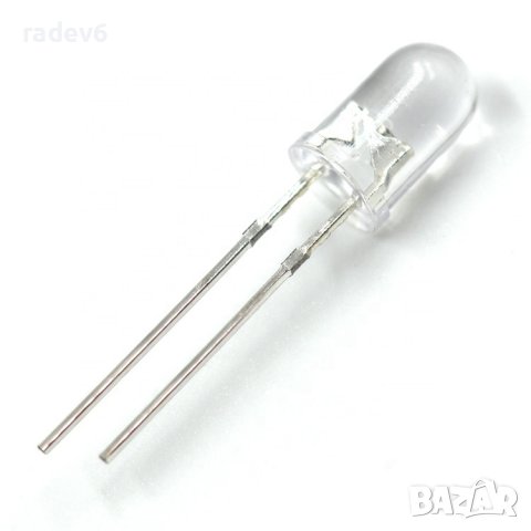 Светодиод 5MM бял, LED F5, къси изводи