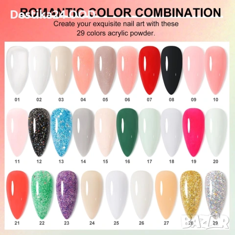 Акрилна пудра, лак за нокти - 120 г – 29 цвята, професионална, 3D, снимка 3 - Продукти за маникюр - 53209672