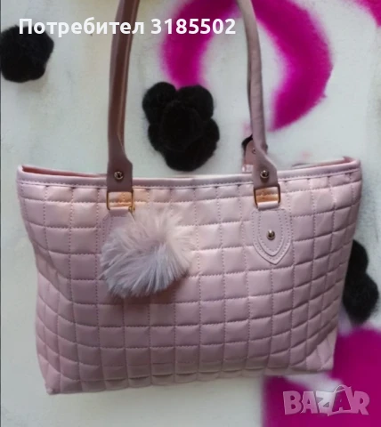 Дамска кожена чанта с пухче, снимка 6 - Чанти - 50852334
