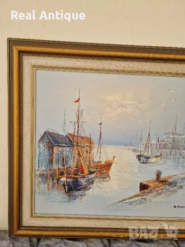 Майсторска антикварна авторска картина масло върху платно , снимка 5 - Картини - 47671747