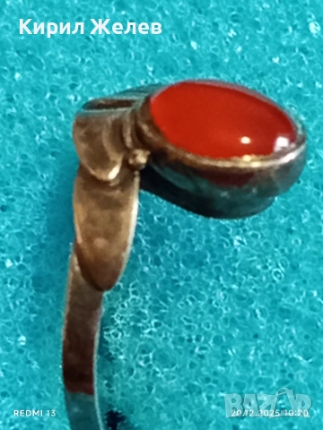 ВИНТИДЖ СРЕБЪРЕН ПРЪСТЕН с ФЛОРАЛЕН МОТИВ и ЮВЕЛИРНО ПОЛИРАН КОРНЕОЛ 34032, снимка 4 - Пръстени - 52855165