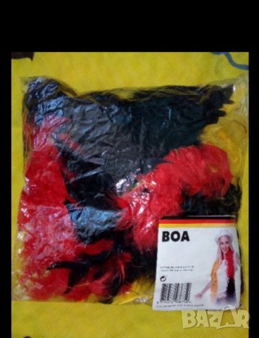 Разноцветен шал от пера в жълто, червено и черно 175 см., снимка 3 - Шалове - 37006296