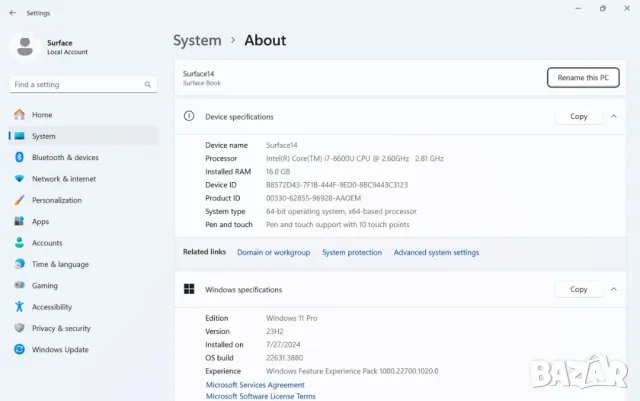 Таблет и Лаптоп 2в1 Microsoft Surface Book Gen 1- i7-6600U/RAM 16GB/SSD 512GB/резолюция 3000x2000, снимка 12 - Лаптопи за работа - 48654784