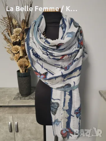 Красиви дамски шалове изработени от памук и лен и коприна, снимка 9 - Шалове - 49840497