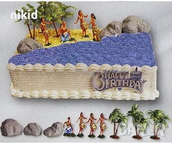 Хаваи Палми Палма Плаж камъни пластмасови фигурки фигурка украса за торта, снимка 1 - Фигурки - 38196335