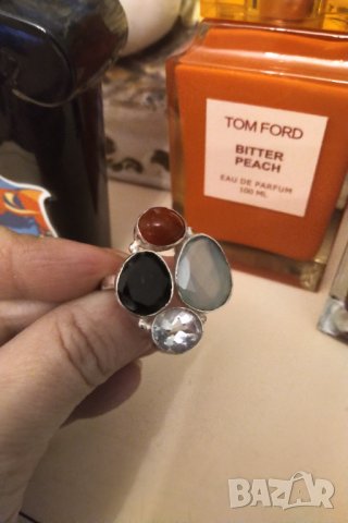 Авторски сребърен пръстен с естествени  камъни  НАМАЛЕНИЕ 