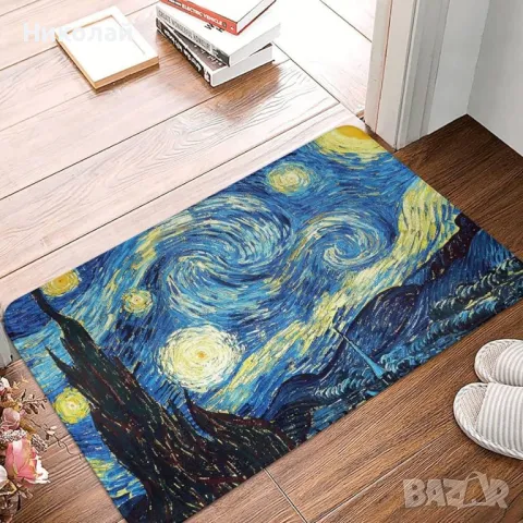Постелка за баня на картина Звездна нощ на Ван Гог , килим за входна врата , баня , кухня декорация, снимка 2 - Други - 47814639
