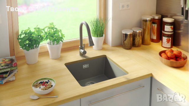 Гранитна Мивка за Вграждане под Плот Лондон 50 XL - 460 x 440 mm сив, снимка 4 - Други - 38223363