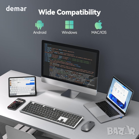 Безжична клавиатура TECKNET, акумулаторна 2,4GHz USB Bluetooth клавиатура до 4 устройства, снимка 7 - Клавиатури и мишки - 44894799