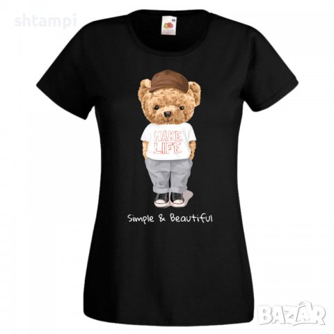 Дамска тениска bear Simple and Beautiful, Мече,Меченце,Животно, Играчка,Изненада,Подарък,Повод,, снимка 2 - Тениски - 37292157