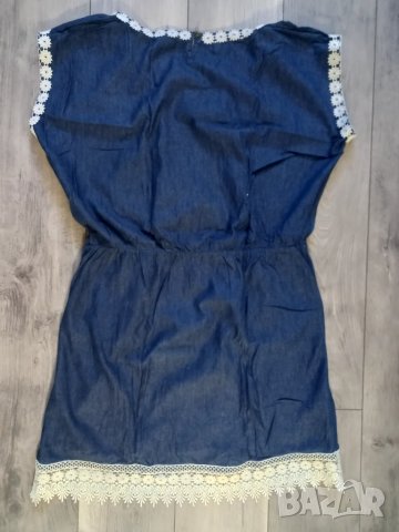 Дънкова рокля с дантела - размер Л, снимка 2 - Рокли - 51158654