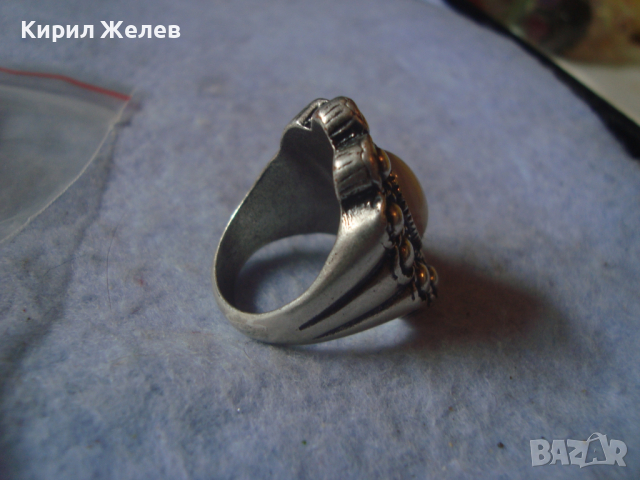 ДЪЛБОКО ПОСРЕБРЕН АРТ ДЕКО СКЪПОЦЕНЕН МЕДЕН ПРЪСТЕН с ПОЛИРАН БЯЛ АХАТ 38911, снимка 11 - Пръстени - 36411245