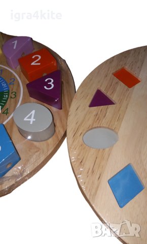 Масивен дървен детски часовник с фигури и връв / Монтесори дървени играчки, снимка 6 - Образователни игри - 38808227