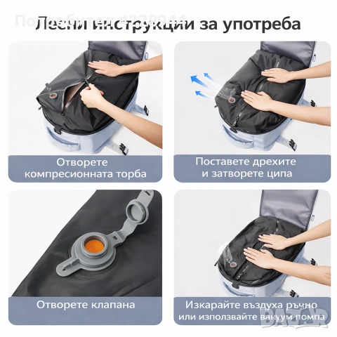 Вакуумна компресионна раница за пътуване със самолет Ryanair WizzAir, снимка 4 - Раници - 53532131