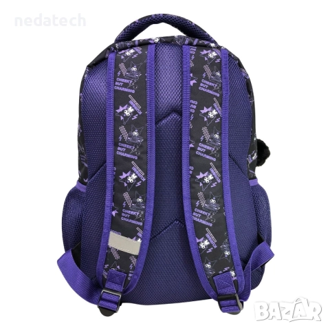 Ученическа раница Kuromi, Черно - Лилав, 32x15x42см, снимка 3 - Ученически пособия, канцеларски материали - 51491532