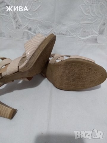 MANFIELD - ЕСТЕСТВЕНА КОЖА - елегантни сандали, широки каишки, цвят бежов, снимка 6 - Дамски елегантни обувки - 32398194