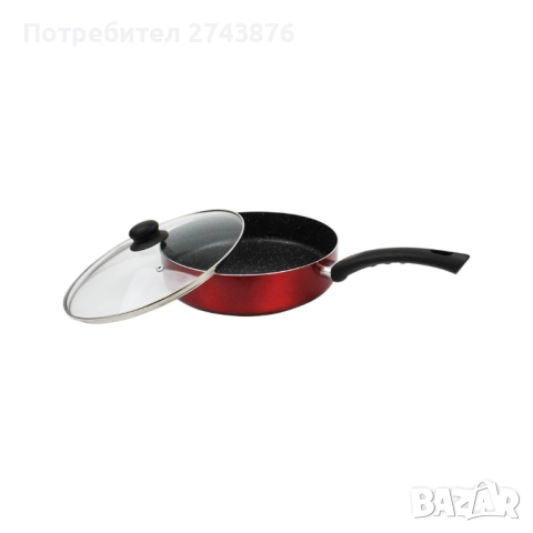 Дълбок тиган със стъклен капак ЕK-288R, Мраморно незалепващо покритие, 28 см, снимка 2 - Съдове за готвене - 52789475