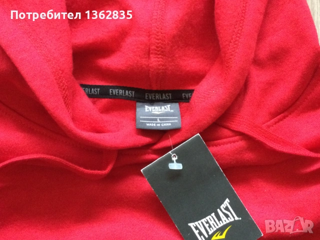 НОВ оригинален червен памучен суичър блуза EVERLAST размер L от САЩ , снимка 4 - Суичъри - 53465104