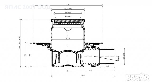 Сифон за баня с вграждане на плочка и сух затвор против миризми, снимка 2 - Други - 23350864