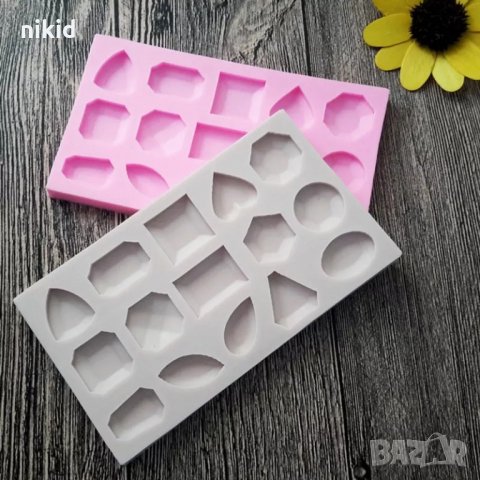 Камъни диаманти геометрични микс силиконов молд форма фондан шоколад смола
