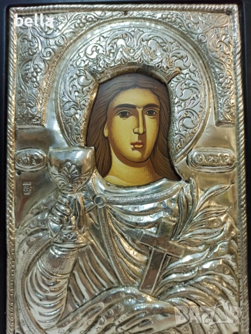 Сребърна масивна  икона на св.Варвара ,проба 950 размери 22/16 см сертификат , снимка 2 - Антикварни и старинни предмети - 52254691