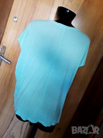 Тюркоазена широка тениска с черни ленти на рамената ХЛ, снимка 3 - Тениски - 26380815