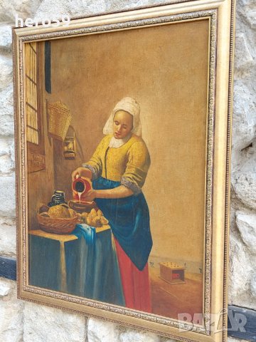 Маслена картина/Млекарката-Ян Вермеер,1658(старо копие)/, снимка 5 - Картини - 37879226