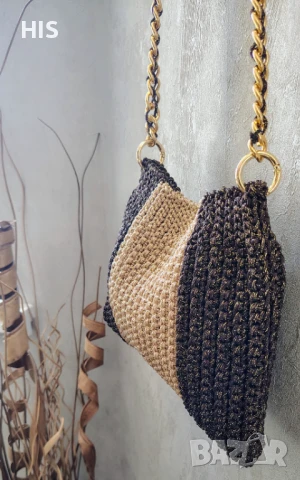 Плетени чанти с дълга дръжка, златно с кафяво, снимка 3 - Чанти - 50973963