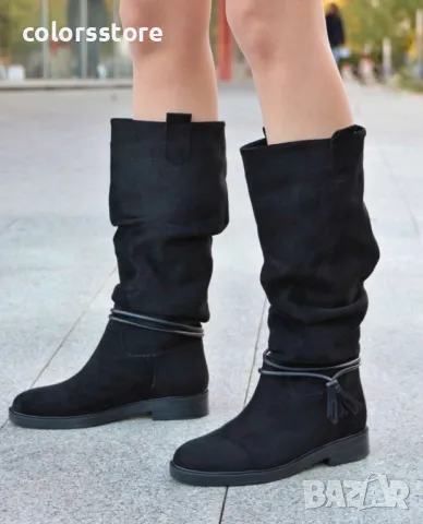 Равни ботуши - черен велур - FGL70
