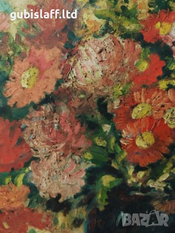 Картина, Ваза с цветя, худ. Илия Чутурков, 1980 г., снимка 3 - Картини - 43299998