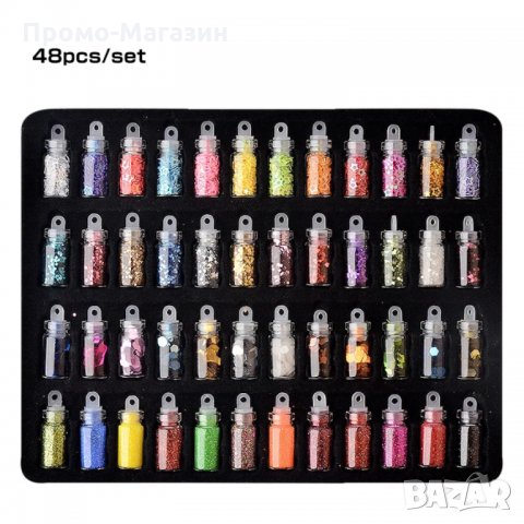 Комплект 48 бутилки за АРТ маникюр и декорация., снимка 3 - Продукти за маникюр - 33410496